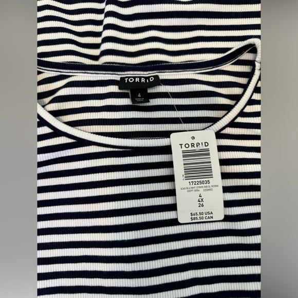 Women’s Torrid Midi Rib Bodycon Dress in Blue & White‎ Stripes Size 4X NWT - Picture 9 of 10